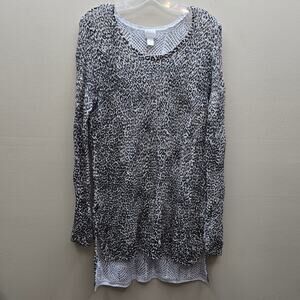 Chico's Leopard Print Crochet Open Knit Tunic Sweater Tan Black SZ 1 US Medium